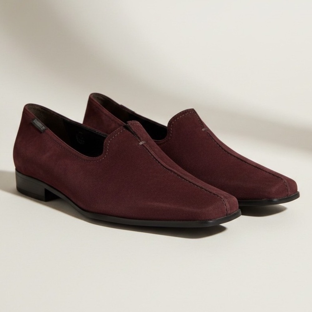 Mephisto Air-Relax Burgundy Square Toe Suede Slip on Comfort Casual Loafers - 7